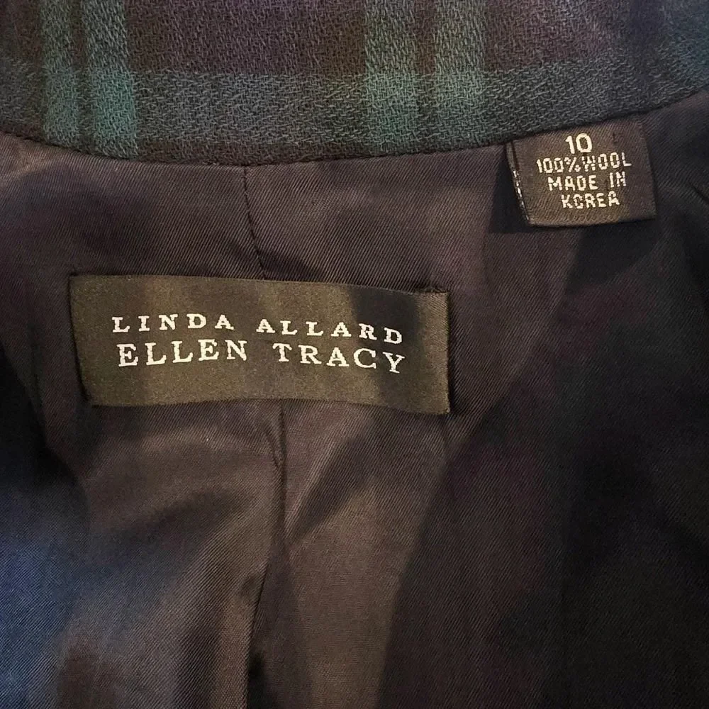 Vintage 90s Linda Allard Ellen Tracy Tartan Knit Wool Blazer Size 10 Korea